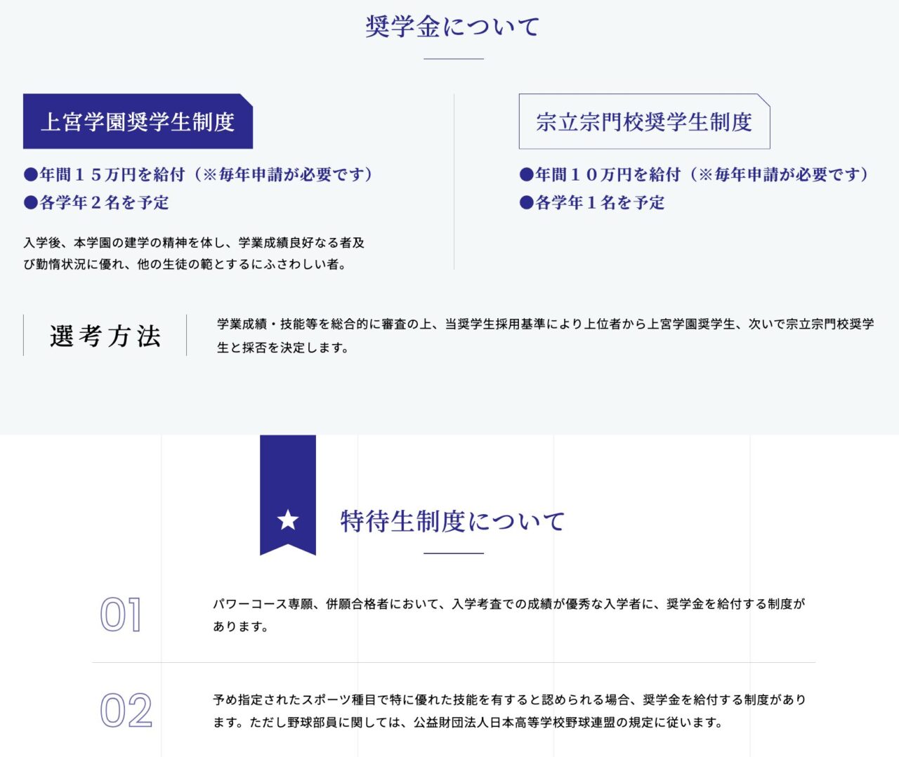 上宮高校の特待生制度