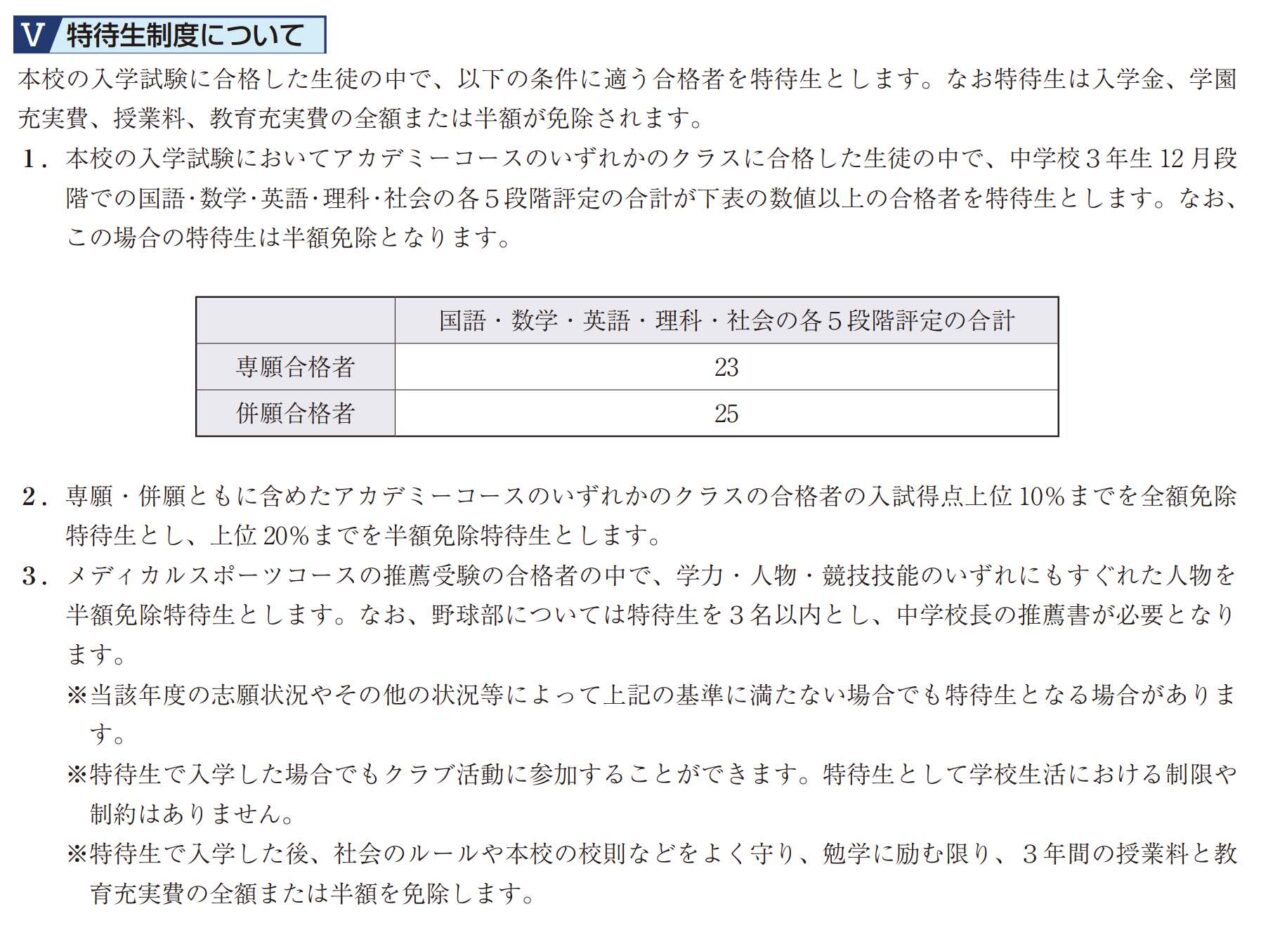 京都成章高等学校の特待生制度