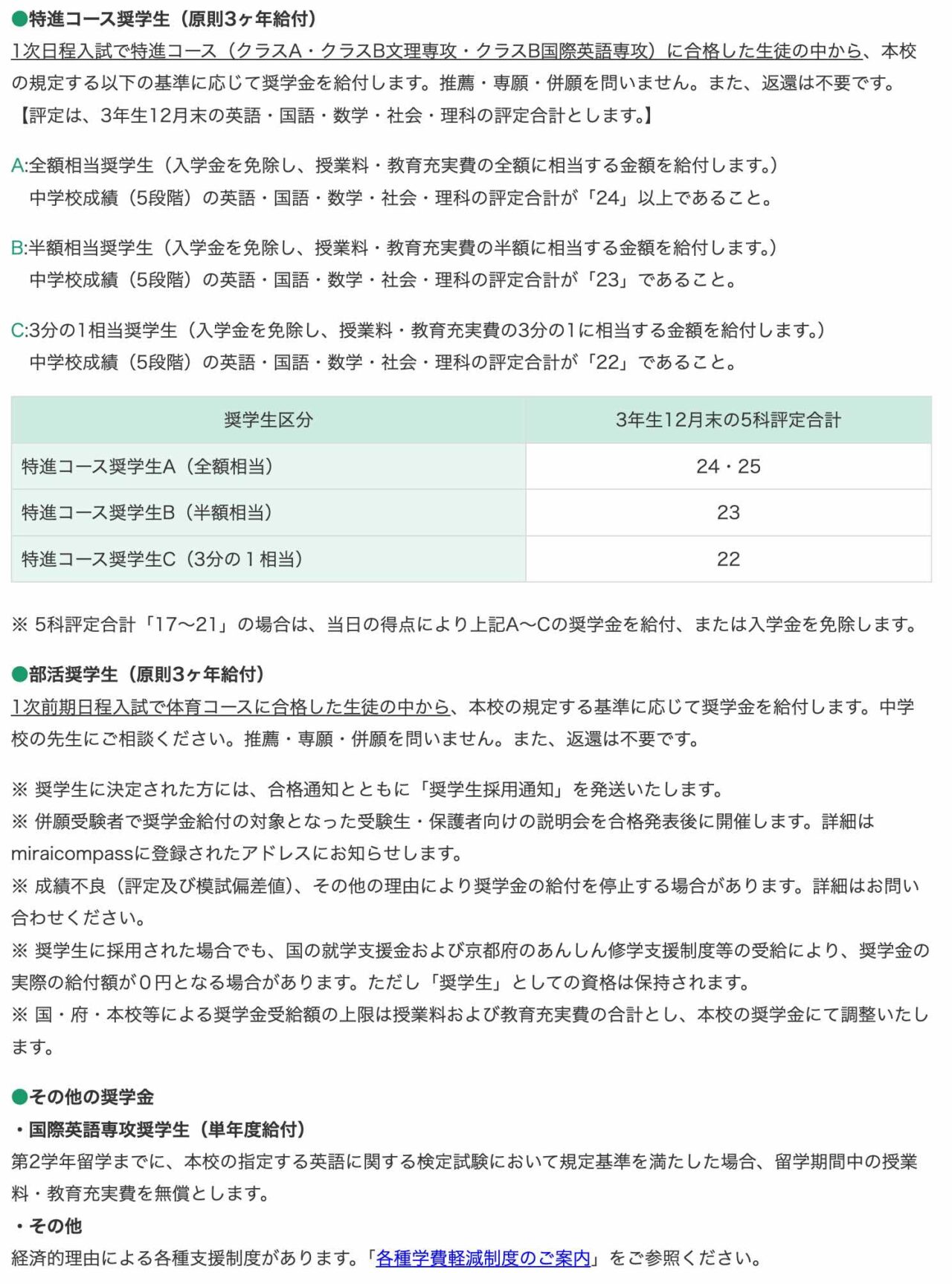 京都文教高等学校の特待生制度