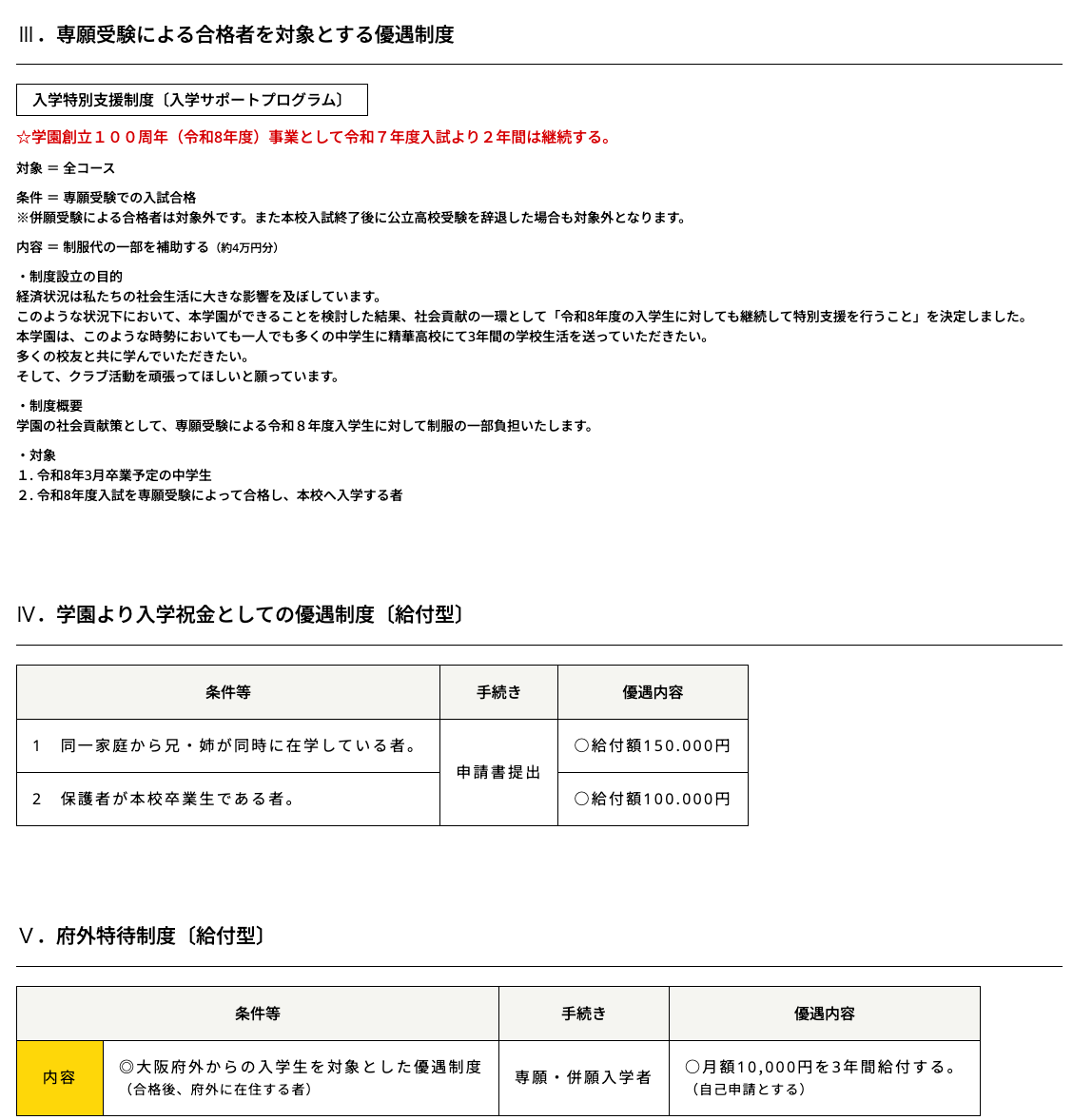 京都精華学園高等学校の特待生制度2